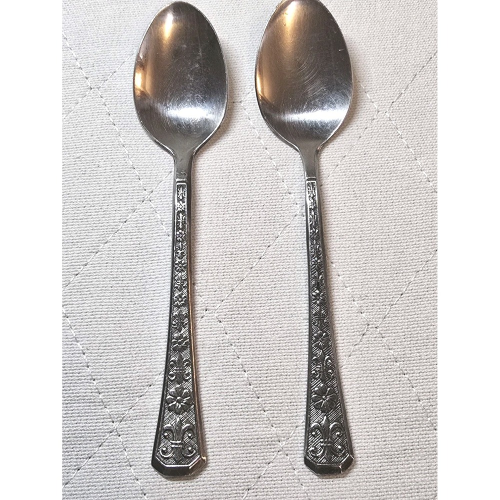 Vintage Interpur Japan Florenz Stainless Flatware Tea Spoons (2) Set‎ Stainless